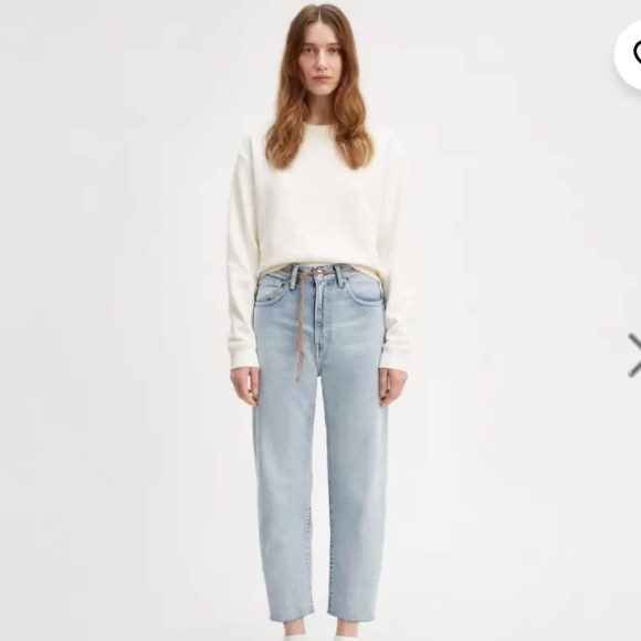 Levi’s cotton barrel cropped high waisted denim distressed light wash jeans - Picture 1 of 6